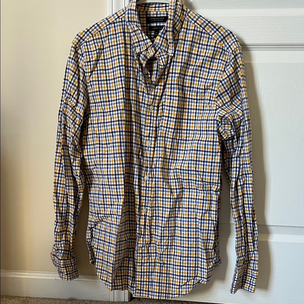 Men's Banana Republic Blue and Yellow Checkered Shirt